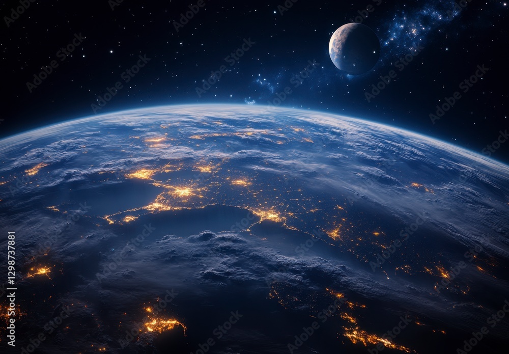 Fototapeta premium Breathtaking View of Earth from Space with Distant Planet Above