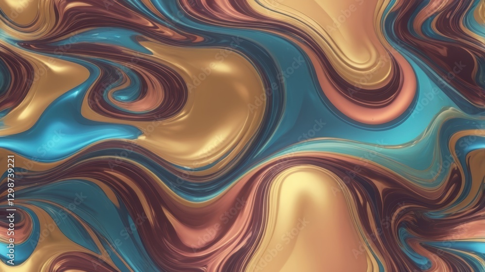 Obraz premium Abstract Swirling Metallic Paint Texture Teal Gold Brown Marbling Design