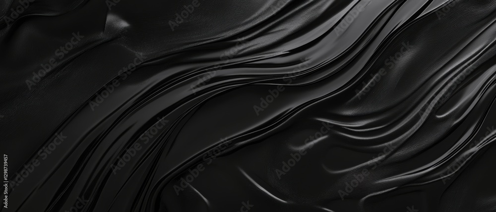 Fototapeta premium Black textured abstract background with smooth flowing waves, modern design element for art, fashion, or technology applications. Elegant dark surface pattern.