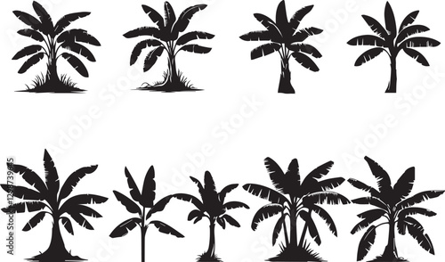 Collection of silhouette illustrations of banana set vector
