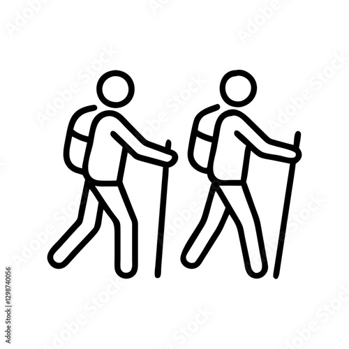 Hiking couple icon, black and white outline for apps, websites, outdoor adventure, travel, trekking themes