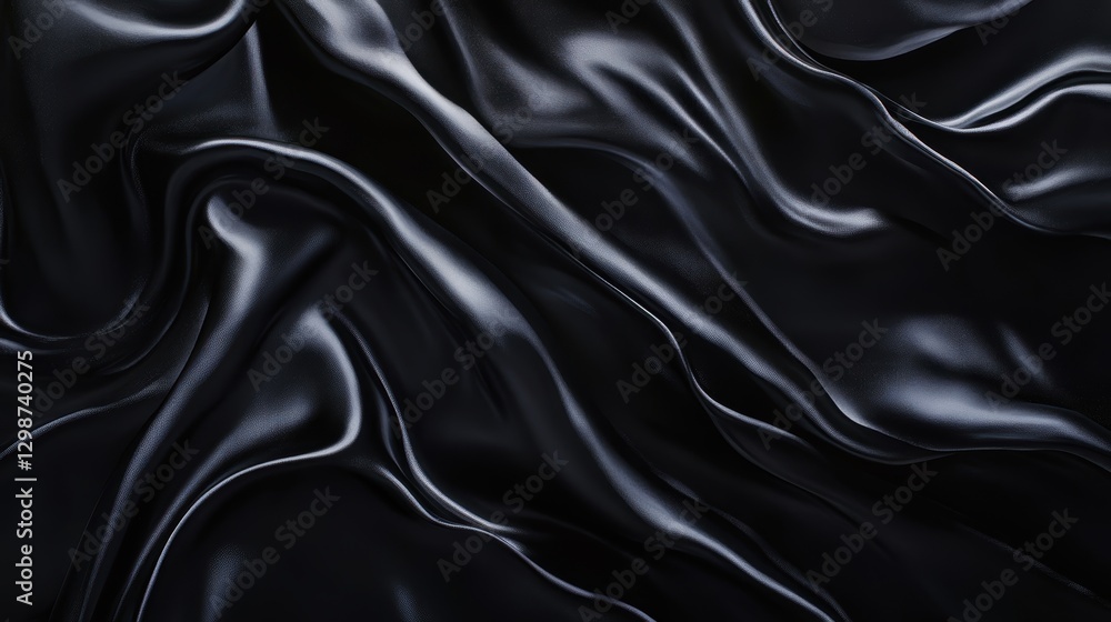 Black satin fabric close-up with smooth texture and elegant drape, ideal for fashion design, textile industry, background, and interior decoration. Black satin fabric close-up with smooth texture and elegant drape, ideal for fashion design, textile industry, background, and interior decoration.