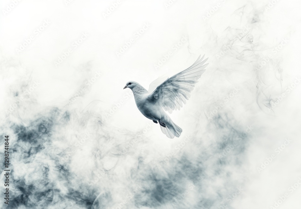 Fototapeta premium Majestic White Bird Soaring Through Dreamy Misty Background