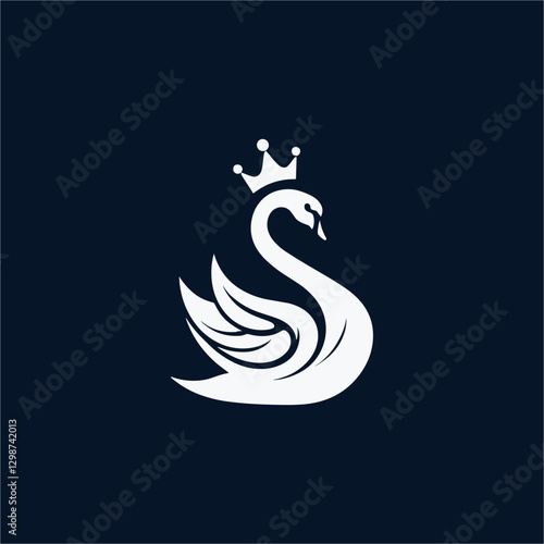 Minimalist Elegant Logo Design of Crowned Swan with Graceful Lines