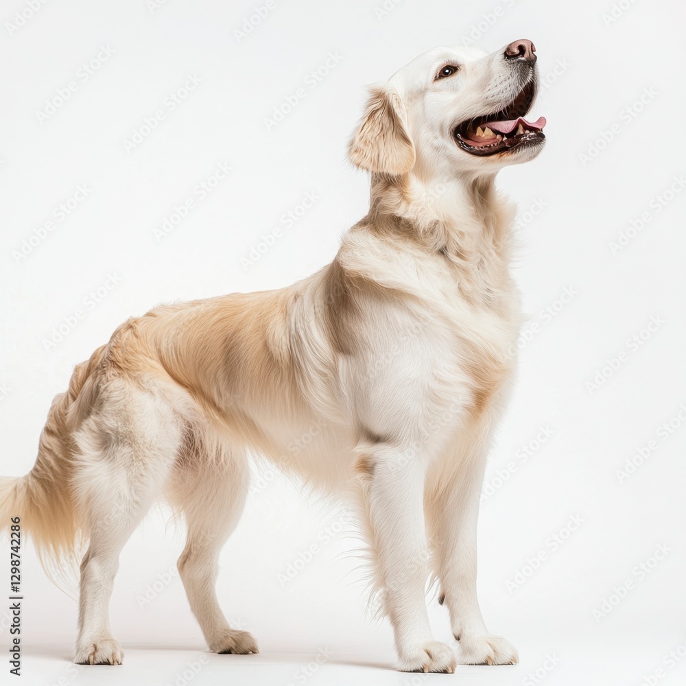 Happy Golden Retriever Dog Standing on White Background Happy Golden Retriever Dog Standing on White Background