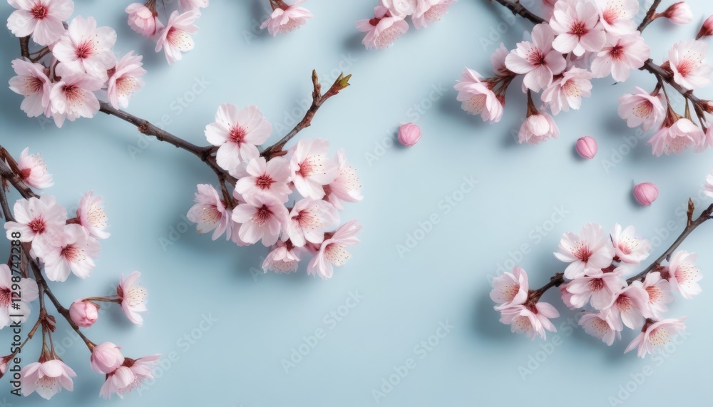 Fototapeta premium Pink Blossom Flowers on Branches: Beautiful Spring Floral Scene in Soft Natural Light