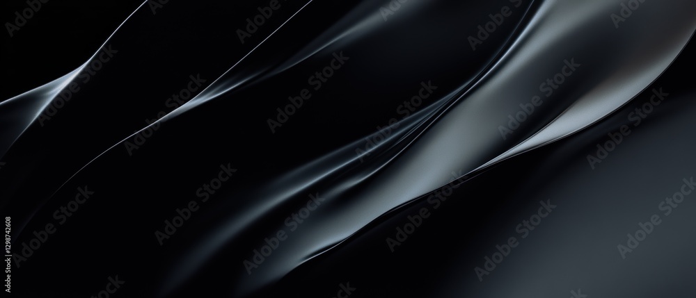 Fototapeta premium Abstract waves of black fabric creating smooth texture background for design, wallpaper, art, and creative projects in modern luxury styling.