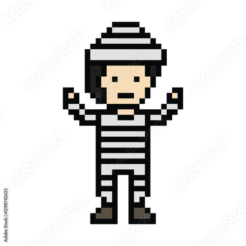 Cute pixel cartoon character prisoner man in jail prison uniform decoration crime prisoner man in prison 8 bit cartoon pixel robber 8bit png vector.
