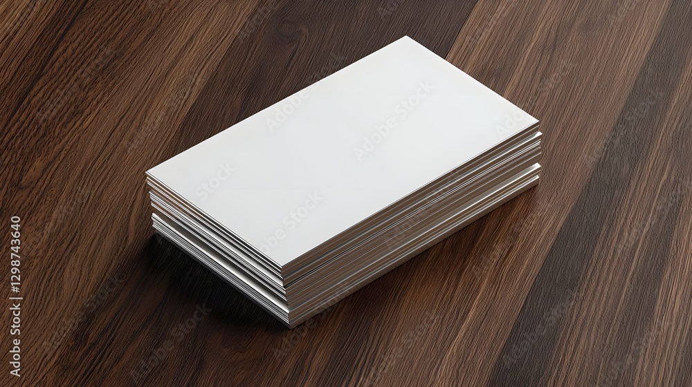Fototapeta premium Stack of Premium Blank Business Cards with Platinum Edges on Refined Dark Wooden Desk