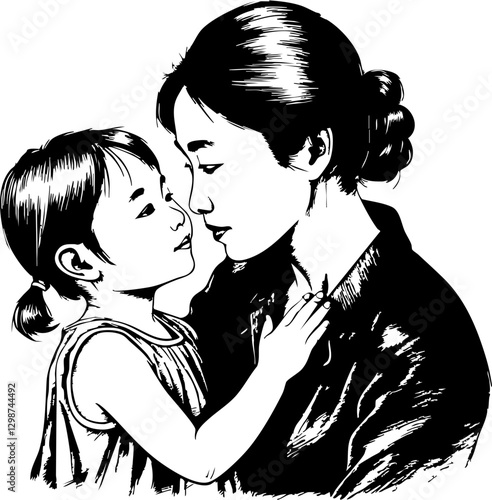 Tender moment between mother and child home setting illustration intimate environment close-up view love and connection