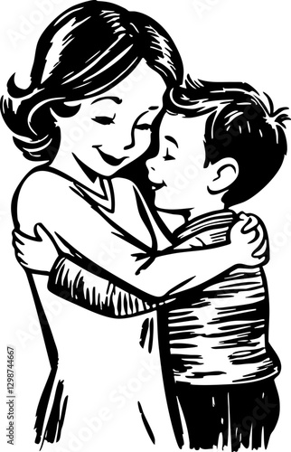Heartwarming embrace between a mother and child home setting illustration warm environment close-up love and affection