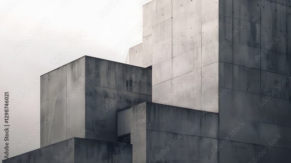 Stark Brutalist Concrete Building with Sharp Angular Facades and Dramatic Lighting Stark Brutalist Concrete Building with Sharp Angular Facades and Dramatic Lighting