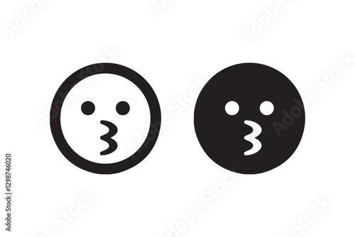 Kissing face black and outline icons Vector