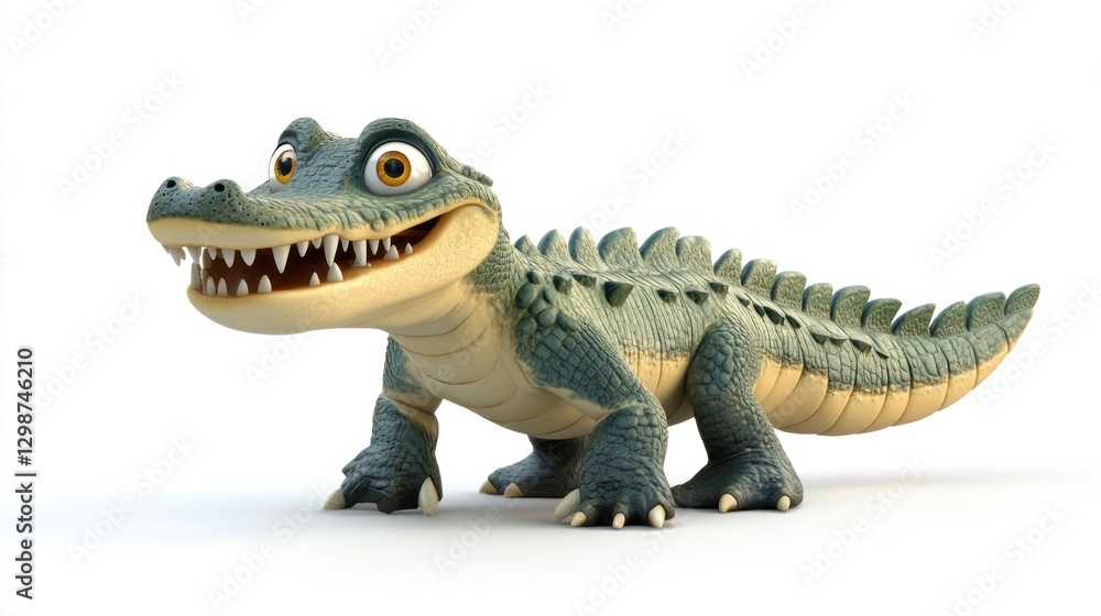 Fototapeta premium Cartoon crocodile, posing, white background