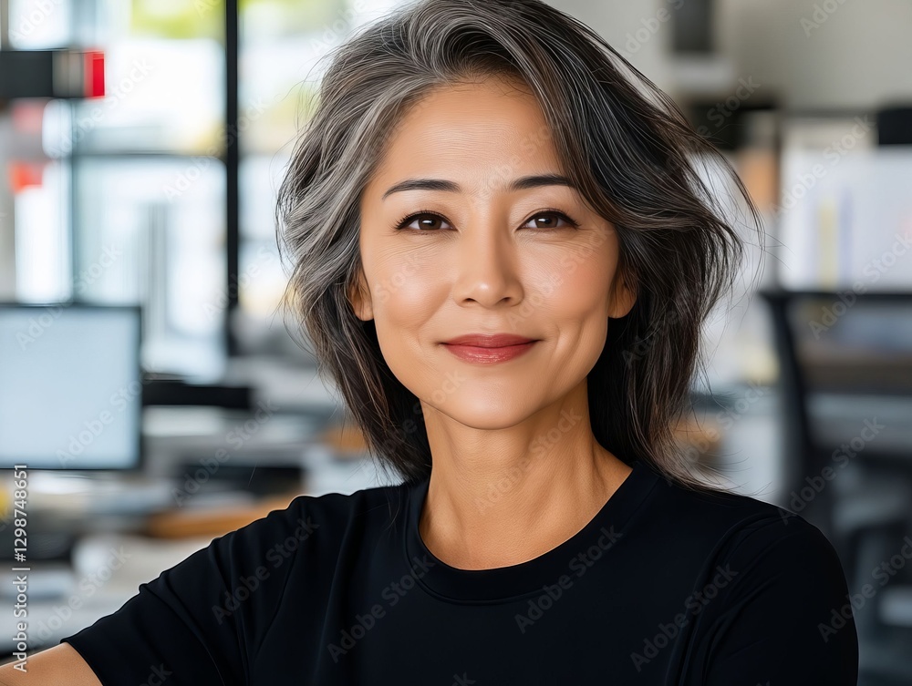 A woman in a black shirt smiles at the camera A woman in a black shirt smiles at the camera