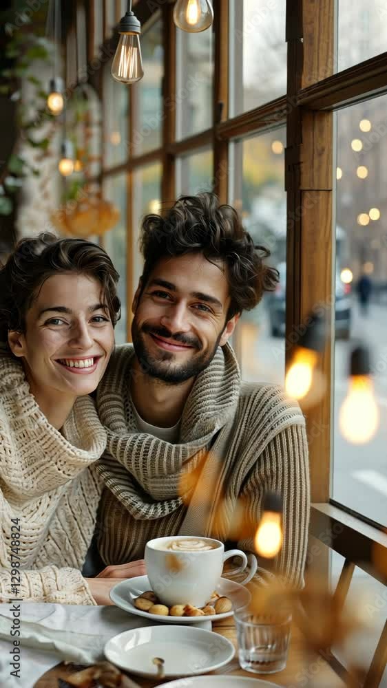 Date in a café: warm smiles and tender looks Date in a café: warm smiles and tender looks