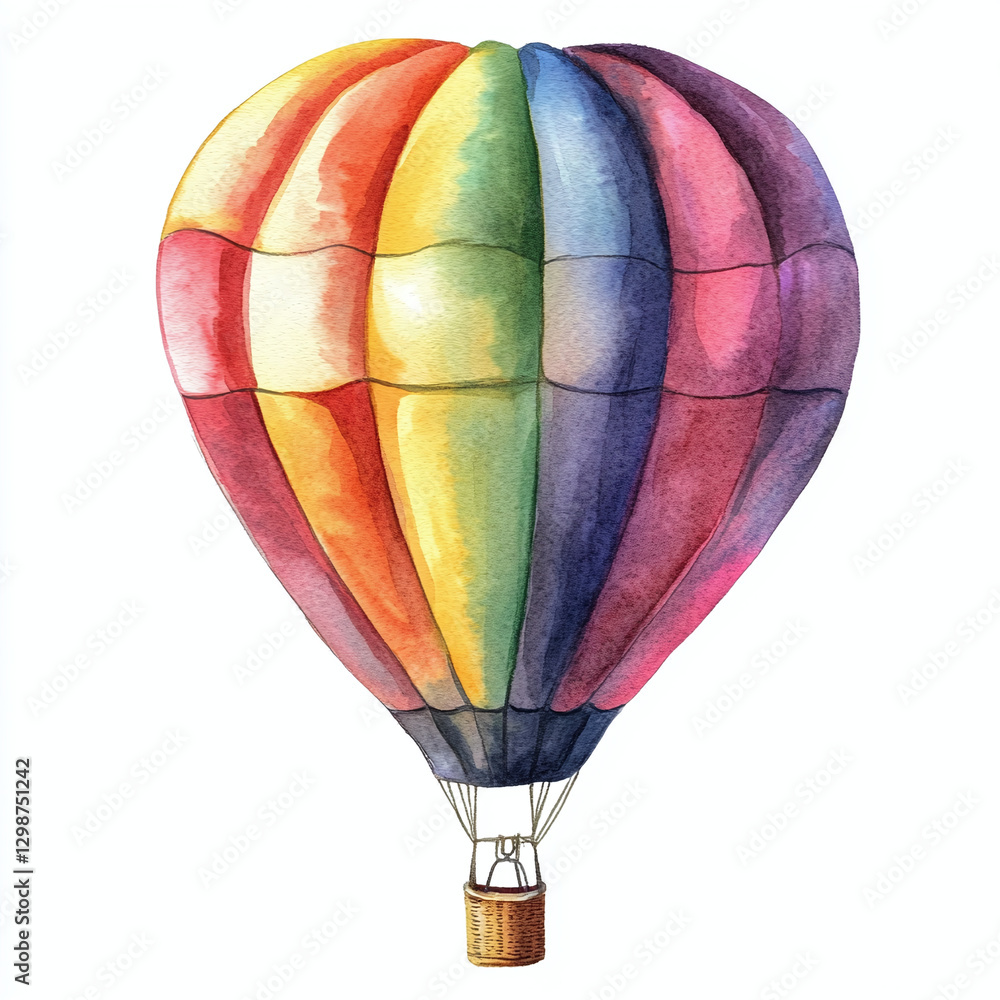 Fototapeta premium Watercolor Hot Air Balloon – A Dreamy and Colorful Flight in the Sky. Watercolor illustration. Hot Air Balloon art, travel illustration
