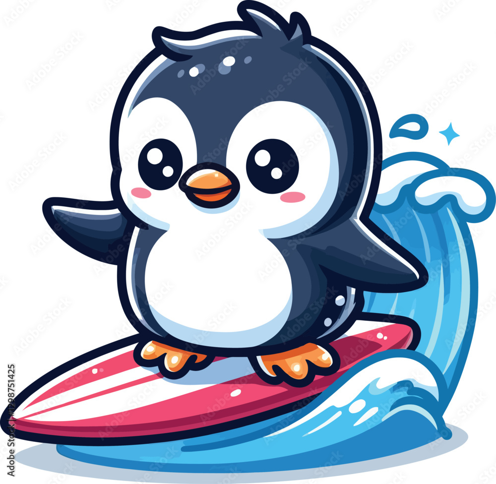 Naklejka premium surfing penguin vector silhouette