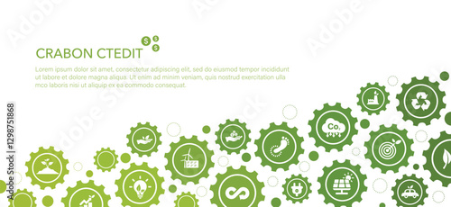 Carbon credits Concept. about the amount of Limit greenhouse gases for the environment and reducing carbon dioxide emissions in various industrial sectors. Green vector illustration.