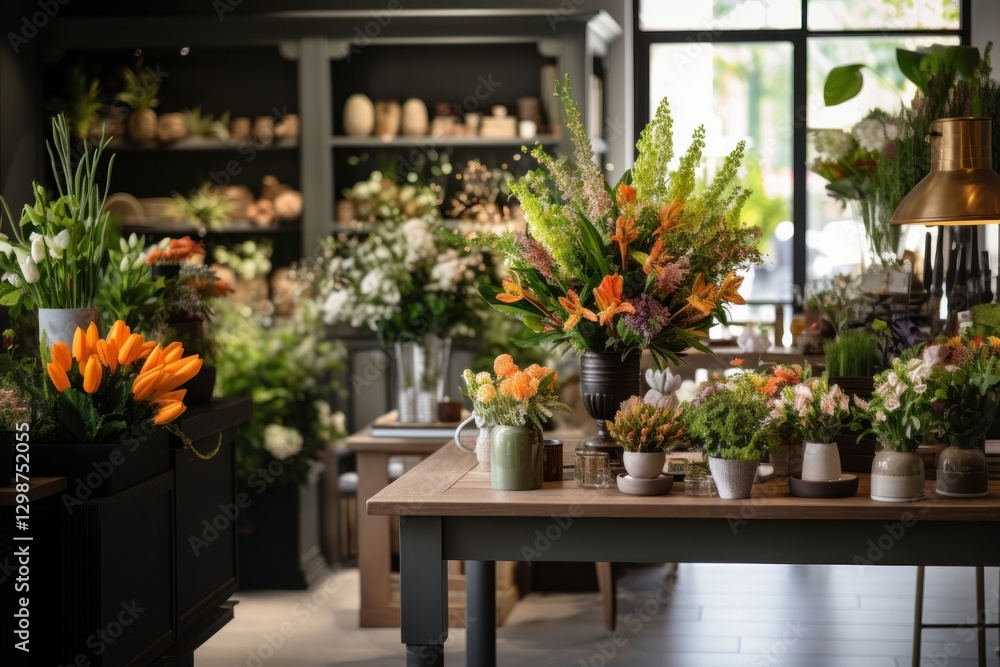 Fototapeta premium Flower shop table plant entrepreneur.