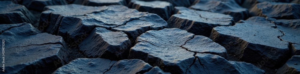 Dark, volcanic rock with extensive cracking Sharp edges, uneven surface , mountain, surface, hard Dark, volcanic rock with extensive cracking Sharp edges, uneven surface , mountain, surface, hard