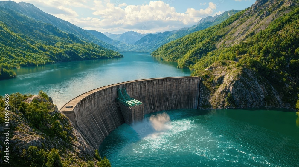 Stunning Landscape of a Dam Surrounded by Lush Green Mountains Stunning Landscape of a Dam Surrounded by Lush Green Mountains