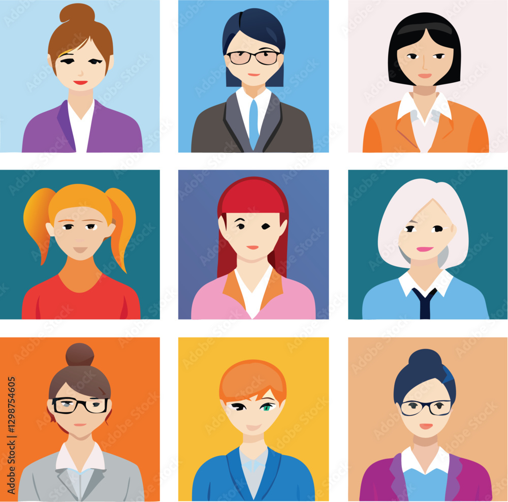 People Icons Set. Team Concept. Diverse business men and women avatar icons. Vector illustration of flat design people characters. People Icons Set. Team Concept. Diverse business men and women avatar icons. Vector illustration of flat design people characters.