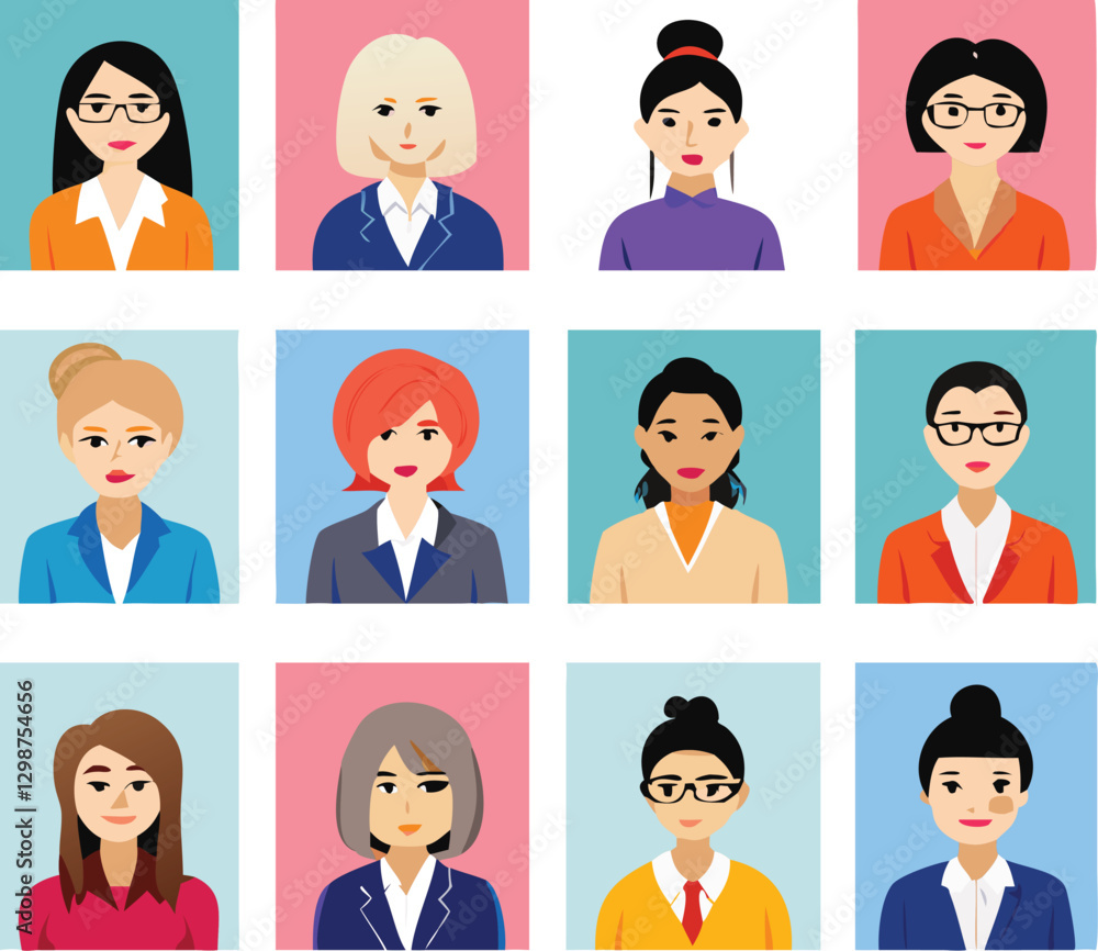 People Icons Set. Team Concept. Diverse business men and women avatar icons. Vector illustration of flat design people characters. People Icons Set. Team Concept. Diverse business men and women avatar icons. Vector illustration of flat design people characters.