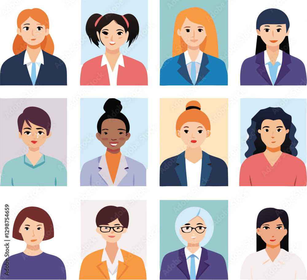 People Icons Set. Team Concept. Diverse business men and women avatar icons. Vector illustration of flat design people characters. People Icons Set. Team Concept. Diverse business men and women avatar icons. Vector illustration of flat design people characters.