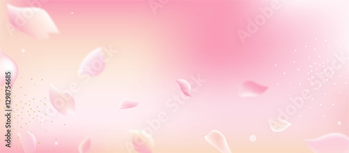 Elegant Sakura Petal Background with Soft Pink Gradient for Romantic Spring Designs, Soft pink and peach gradient background with petals
