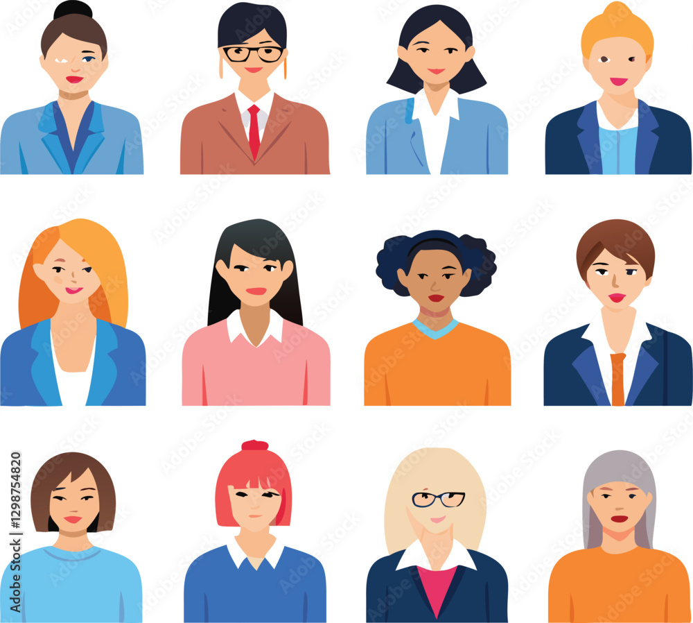 People Icons Set. Team Concept. Diverse business men and women avatar icons. Vector illustration of flat design people characters. People Icons Set. Team Concept. Diverse business men and women avatar icons. Vector illustration of flat design people characters.