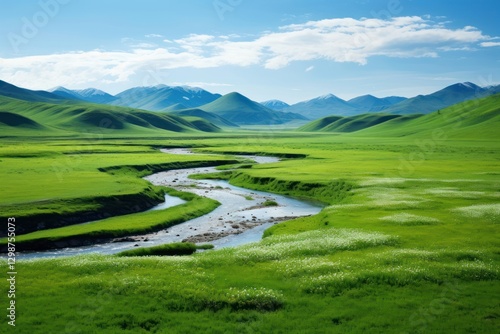 Green grasslands landscape outdoors nature. photo