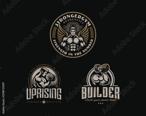 Vintage badge fitness stronger gym logo template for sport business