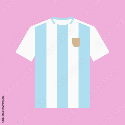 Striped football jersey icon. Soccer shirt illustration with light blue and white vertical stripes. Soccer jersey national team vector illustration. Apparel jersey template