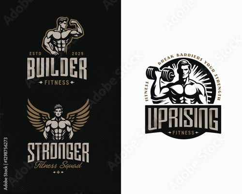 Vintage badge fitness stronger gym logo template for sport business