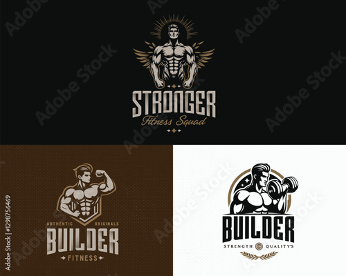 Vintage badge fitness stronger gym logo template for sport business