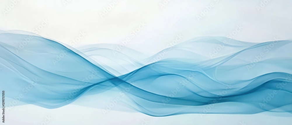 Fototapeta premium Abstract blue waves flowing smoothly across a light background, representing calmness, tranquility, and serenity in modern design and digital art.