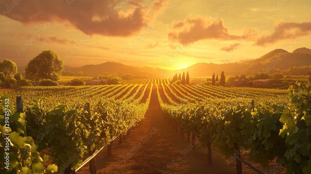 Fototapeta premium vineyard sunset landscape