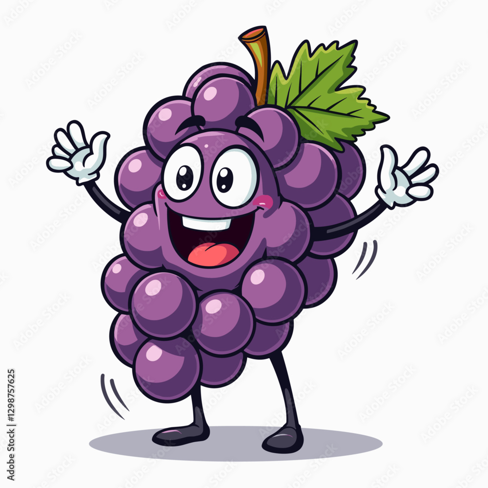 Fototapeta premium A cheerful bunch of purple grapes with a cartoon expression waving and smiling A whimsical fruit character