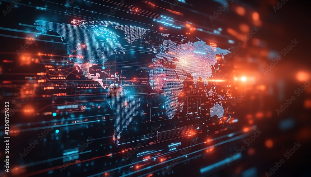 Fototapeta premium Global business project planning, digital screen with world map, efficient time management and modern strategic elements for successful project execution