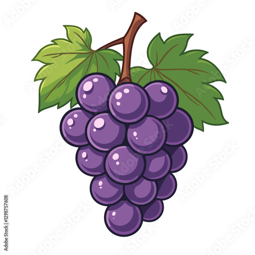 A vibrant and juicy bunch of purple grapes perfect for a healthy snack Cartoon style vector graphic isolated on a