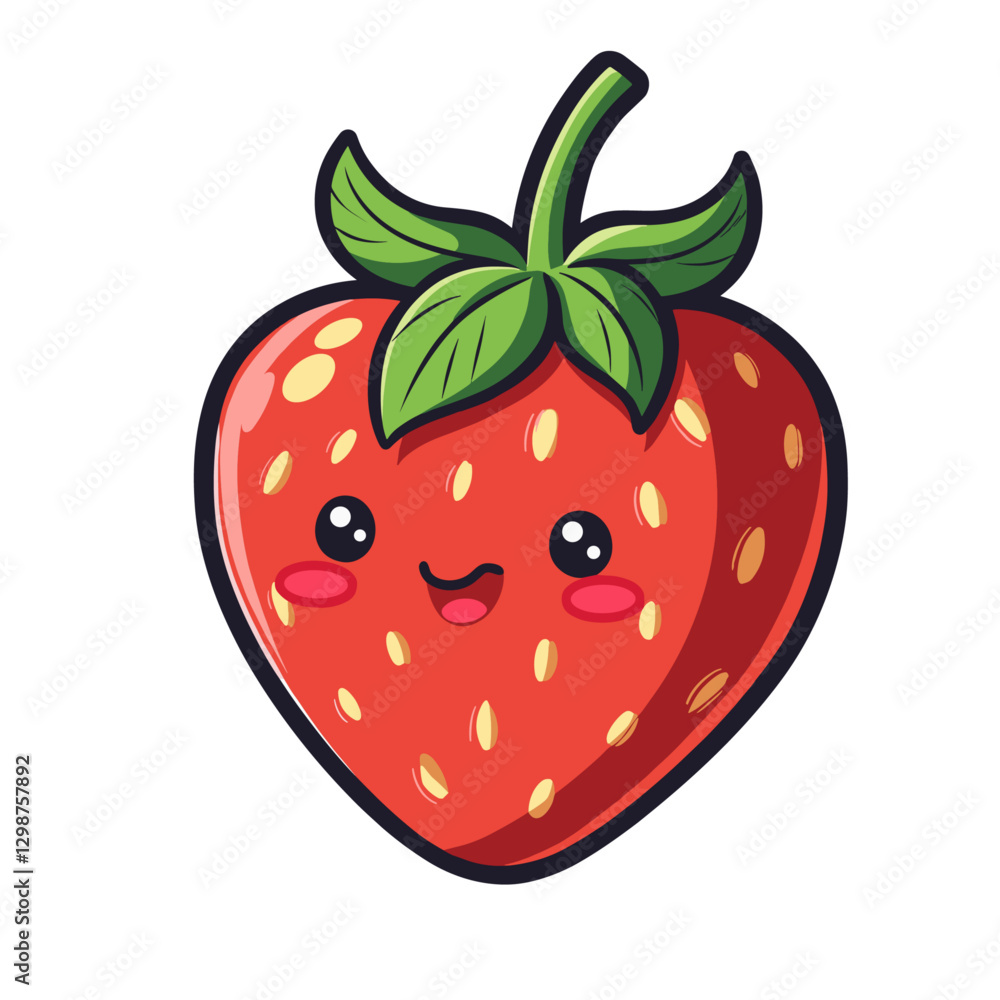 Fototapeta premium Delightful strawberry character with big eyes a happy smile and rosy cheeks Vector fruit design cute simple and playful
