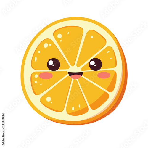 A cheerful citrus illustration features a cute orange slice with a happy expression perfect for adding a touch of joy to any design!