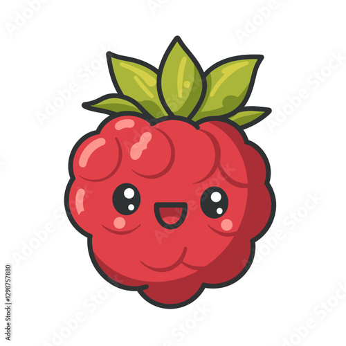 Adorable raspberry cartoon character with big eyes and a cheerful smile A sweet and playful fruit illustration flat vector design