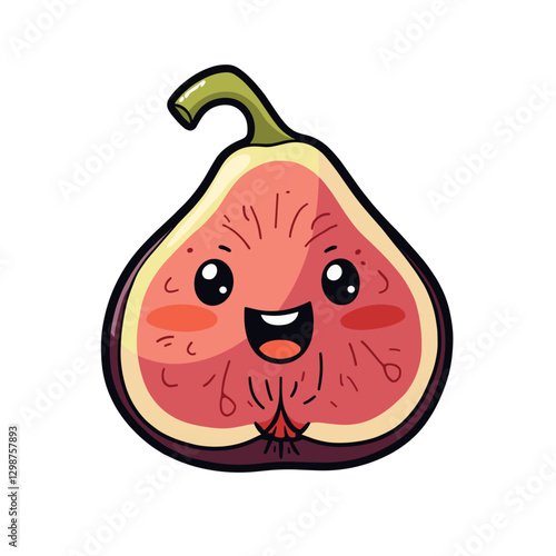 Adorable fig illustration featuring a cute and happy facial expression showcasing a fresh and wholesome appeal in a flat vector design