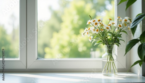 Wallpaper Mural Tranquil flower vase on bright windowsill, peaceful ambiance Torontodigital.ca