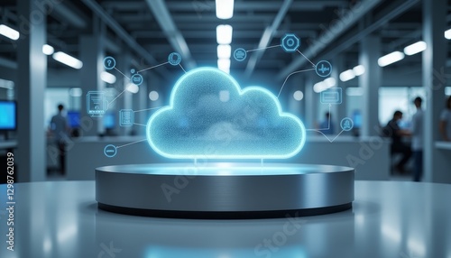 High-tech cloud access point displaying data streams in modern lab, innovation