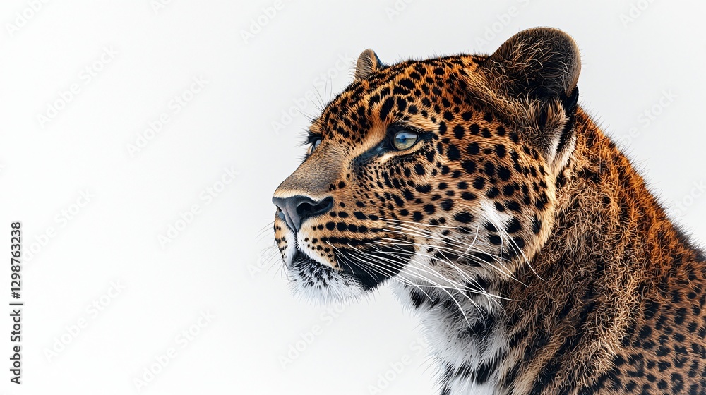 Obraz premium Leopard portrait, profile view, white background, wildlife