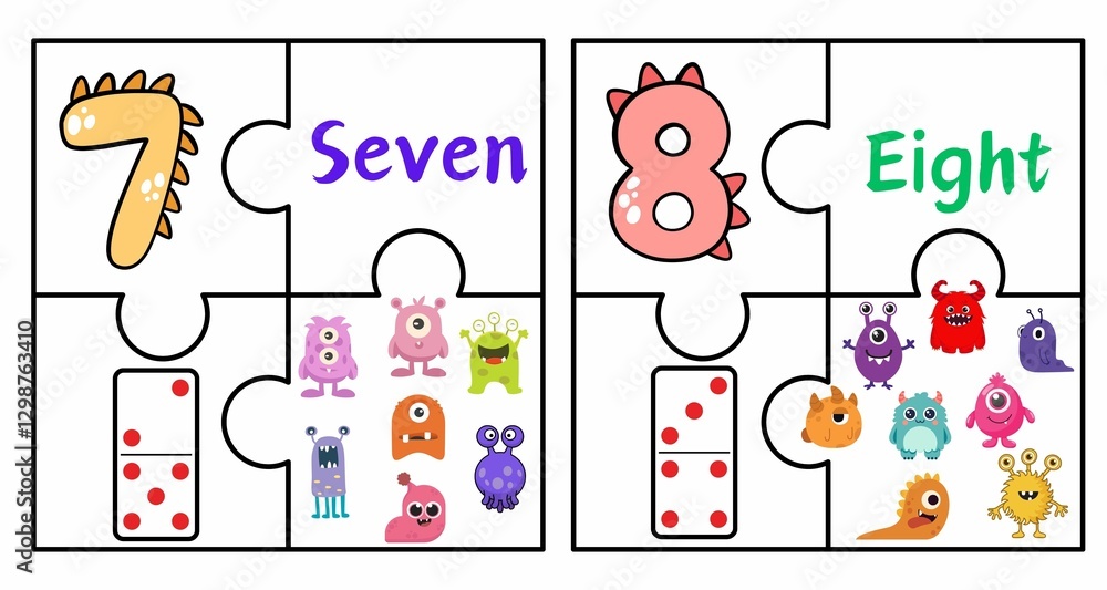 Obraz premium Number puzzles for children's education.Cut along the lines to form a jigsaw puzzle.
