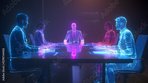 Remote Team Meeting with Holographic Presenter and Participants